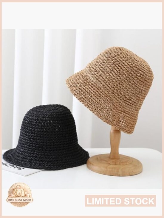 Straw Bucket Hat Lightweight Woven Sun Beach Fisherman Cap Foldable Travel